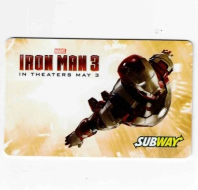 Subway Gift Card IRON MAN 3 - Marvel - 2013  - Style B - Collectible - NO Value - Image 1 of 2