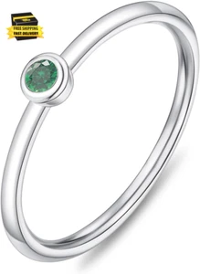 Birthstone Rings for Women Non Tarnish 14K Gold Plated Sterling Silver Stackable - Picture 1 of 8