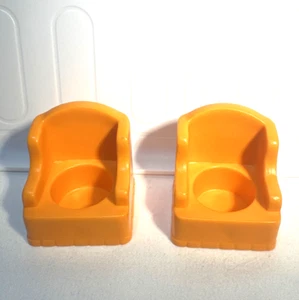 Two Vintage Fisher Price Little People Vintage Orange Armchairs Chairs - Picture 1 of 4