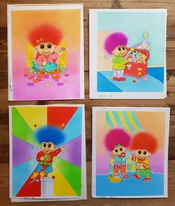 4 x Vintage Retro Troll Dolls - Original Paintings Illustrations - Picture 1 of 9