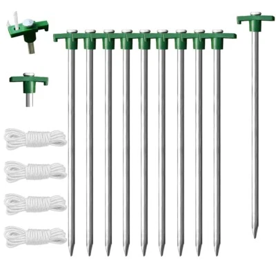 Eurmax 10Pcs Heavy Duty Camping Tent Stake with 4x10ft Ropes & 1 Stopper