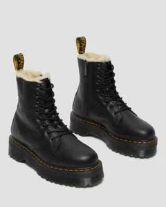 Dr Martens Jadon FL Pisa schwarz Stiefel Leder Kunstfell gefüttert Plateau - Bild 1 von 7
