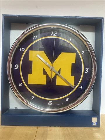 NCAA Michigan Wolverines 12" Round Chrome Wall Clock WinCraft - Brand New in Box Cover
