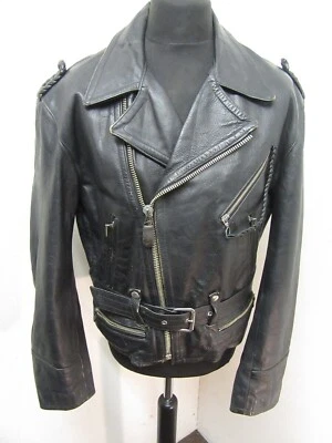 VINTAGE CHEVIGNON LEATHER MOTORCYCLE BRANDO JACKET SIZE L, MADE IN FRANCE - Image 1 of 4