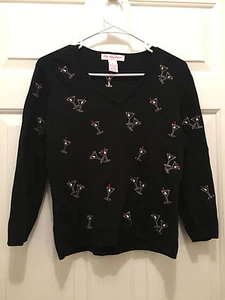 Lily Stanhope Women's Have A Martini V-Neck Black Sweater Top Petite Large PL - Picture 1 of 2