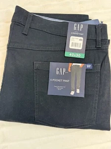 GAP Pants Men 40x30 Black Gapflex Stretch Classic Slim Fit Straight Leg Soft New - Picture 1 of 9