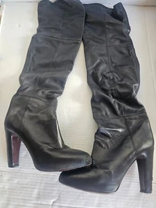 Vince Vero Cuoio Riding Boots Womens 9.5M Black Leather Over the Knee Almond Toe - Picture 1 of 17