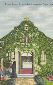 Vintage Florida Leinen Postkarte Augustinus Schrein La Leche Nuestra Senora - Bild 1 von 2