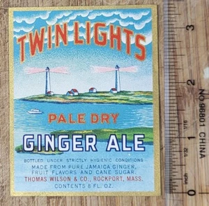 JAR Bottle Label Twin Lights Ginger Ale Rockport Massachusetts - Picture 1 of 1