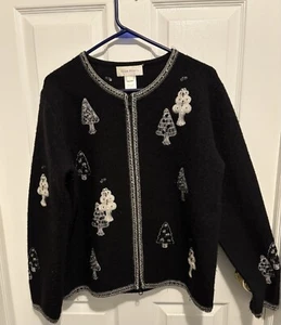Vintage Christmas Cardigan Susan Bristol Size Large Women’s 100% Wool, Beading - Picture 1 of 11