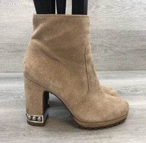 Karl Lagerfeld Lenore Damen Braun Leder Stiefel 7 Seitenreißverschluss Booties Blockabsatz - Bild 1 von 10