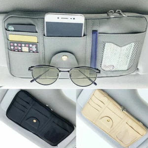Car Sun Visor Organizer Pocket Leather Pouch Bag Sunglasses Card Storage Holder - Picture 1 of 21