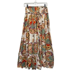 Boho Paisley Wide Leg Culottes 🌸 Flowy Festival Pants India Rayon L - Picture 1 of 13