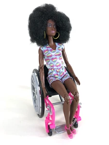Barbie African American Doll Kids Toy Wheelchair Black Curly Hair LOOSE - Picture 1 of 6
