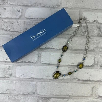 Collar Lia Sophia Piedras Facetadas Verdes Tono Plata Nuevo Con Etiquetas Foto 1 de 4