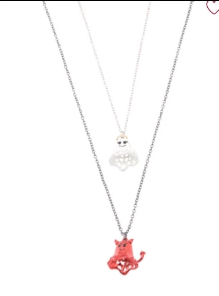 Juego de 2 Auténticos Nuevos Collar Ángel Diablo Betsey Johnson Mejor Amigo Rojo Blanco Foto 1 de 1
