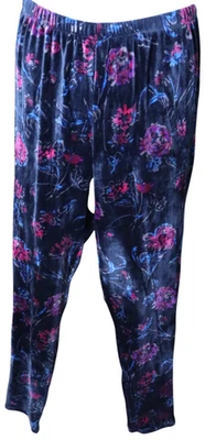 Woman Within Velour Pull On Leggings Black Floral Size 18/20 (F51) - Image 1 of 4