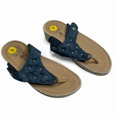 Sandalias anatómicas Fly Flot para mujer azul marino talla 9 cuero superior Foto 1 de 4