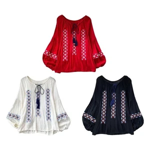 Embroidery Blouse for Women Lightweight Casual Comfortable Clothes Long Sleeve - Picture 1 of 22