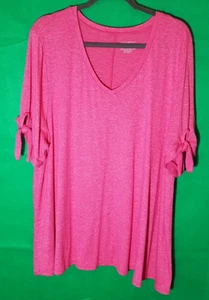 Lane Bryant V Neck Women Plus 22/24 Pink Casual Tie Knot Sleeves Comfy Softy - Picture 1 of 6