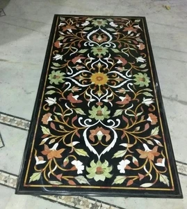 4'x2' black coffee center marble table top inlay malachite mosaic decor office - Picture 1 of 9