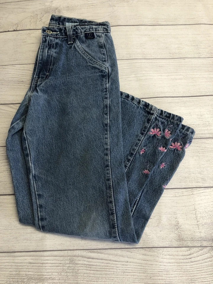 Jordache Jeans Girls Youth Size 12 Blue Denim Pink Embroidered Flowers 90s Y2K - Image 1 of 4