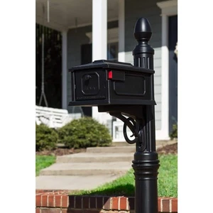Mailbox with Post Large Black Gibraltar Stratford Victorian Craftsman Rust Proof - Picture 1 of 11