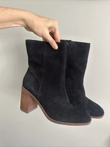 Botines de cuero LUCKY BRAND 7.5 para mujer negros pinlope punta almendra tacón bloque - Imagen 1 de 9