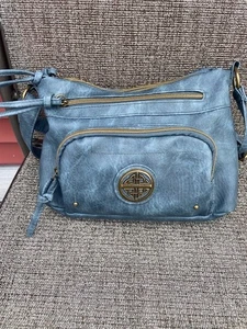 Stone Mountain blaue Ledertasche mit mehreren Reißverschlusstaschen & verstellbarem Riemen - Bild 1 von 3