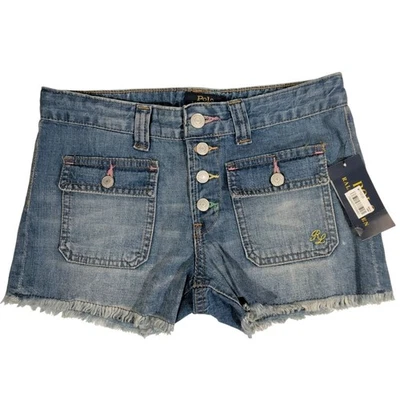 NUEVO CON ETIQUETAS Ralph Lauren Polo Niñas Pantalones Cortos Talla 14 Para Mujer S 28 Cintura Deshilachada Bordada Foto 1 de 4