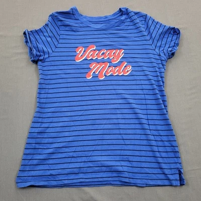 St Johns Bay Shirt Womens Large L Short Sleeve Vacay Made Pullover Striped Blue - Image 1 of 4