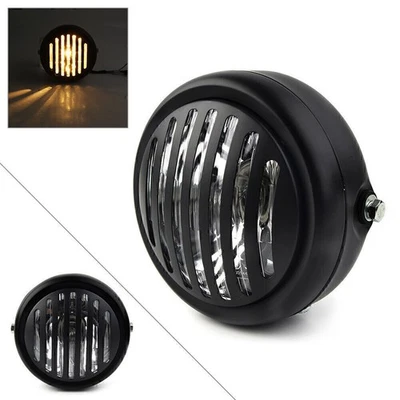 For Harley Sportster Black Motorcycle 6.5"Round Scalloped Finned Grill Headlight - Image 1 of 4