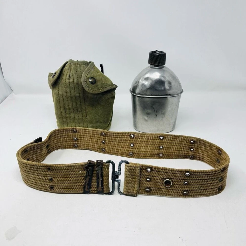 Copa con cubierta de cantimplora militar del ejército de Estados Unidos de la Segunda Guerra Mundial con cinturón verde oliva para hombre 1944 Foto 1 de 4