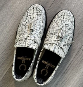 George Cox × Fred Perry Black White Snake Print Tassel Loafers UK 7 EU 40 - Picture 1 of 4