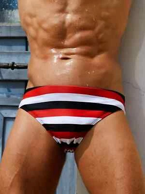 Calzoncillos de baño rojos y blancos a rayas para hombre. Talla X-Grande 36"-38" Foto 1 de 4