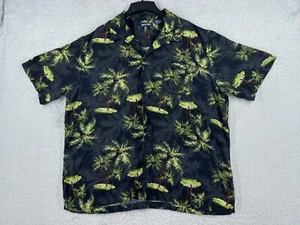 Camisa Puritana Para Hombre Extra Grande Negra Verde Palma Hawaiana 100% Bolsillo Rayón - Imagen 1 de 14