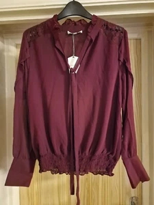 BNWT Oasis Lace Trim Pussybow Blouse Size 10 Eu 36 - Picture 1 of 2