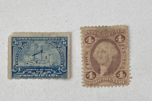 Two U.S. Revenue Proprietary Stamps George Washington Scott #R22c & Maine #RB23 - Picture 1 of 6