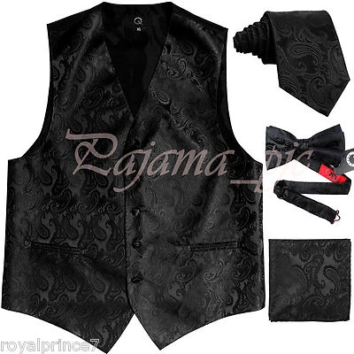 NEGRO XS a 6XL Paisley Esmoquin Traje Vestido Chaleco Pajarita Cuello Corbata Pañuelo  Foto 1 de 4