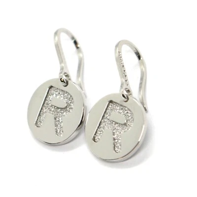 REBECCA BRONZE EARRINGS, PENDANT 27 MM, DISC, LETTER R WITH GLAM, MADE IN ITALY - Image 1 of 2