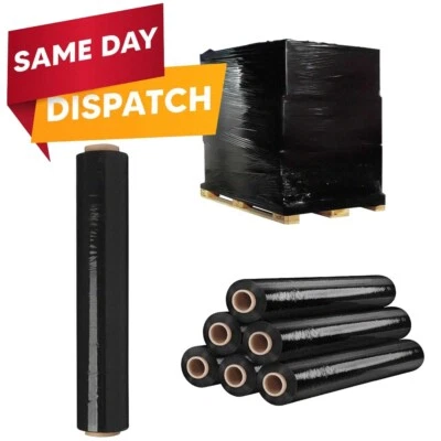 AMICOPACKAGING 6 rollos de envoltura retráctil elásticos negros para envolver palets 500 mm x 250 m 25 mu