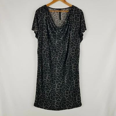 Feathers Women M 12 Black Grey Leopard Print Cowl Neckline Straight Shift Dress - Image 1 of 4