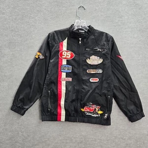 Disney Store Boys Bomber Jacket 10 Black Cars Lightning Mcqueen Full Zip Pockets - Picture 1 of 10