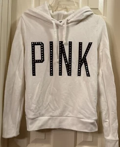 PINK Victoria’s Secret Hoodie Sweatshirt Damen weiß Small/einige Caps fehlen - Bild 1 von 5