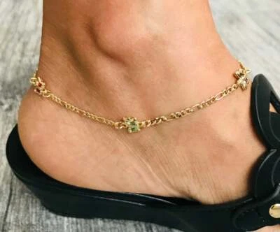 Tobillera Mariposa Multicolor Rellena Oro 18k 9.5" Largo / Tobillera Mariposa- A24 Foto 1 de 4