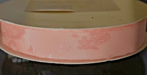 Amanda Peach Pink Floral Design Fabric Ribbon 20 Yard Roll 5/8 Wide Vintage WFR - Picture 1 of 5