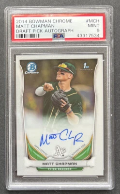 2014 Bowman Chrome MATT CHAPMAN Draft Pick Auto Rookie RC #MCH PSA 9 - Image 1 of 2