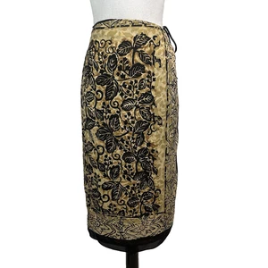 Dana Buchman Skirt size 8 Black Gold Floral Silk Wrap Midi Church Wedding Modest - Picture 1 of 10