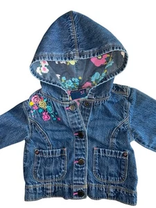 OshKosh Genuine Kids Denim Floral Hooded Jacket Girls Kids 3T Snap Front - Picture 1 of 6