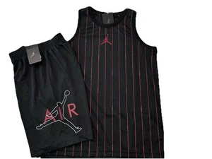 NWT NIKE AIR JORDAN BOY'S 2 PC SET BLACK SLEEVELESS TANK JERSEY & SHORTS XL 13/5 - Picture 1 of 5